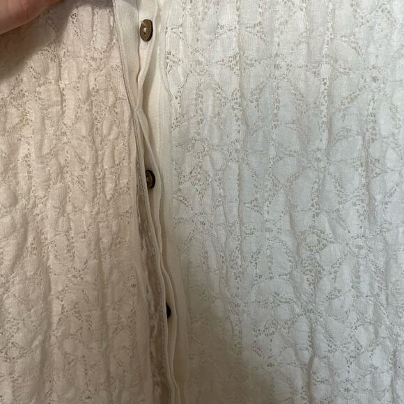 Free People White Tunic Top M Womens Button Front Collared Long Sleeve Lace Tie - Picture 4 of 10